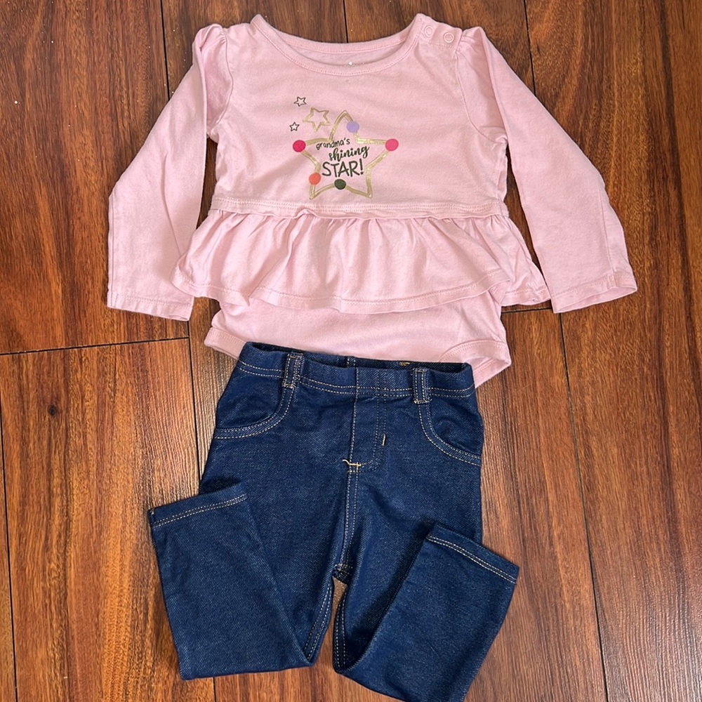 Garanimals Pink Shining Star Outfit with Jeans (18 Months)